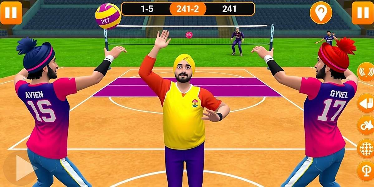 Punjabi Power Volley - Energetic Gameplay Action Punjabi Power Volley gameplay showing players performing Bhangra celebrations after scoring