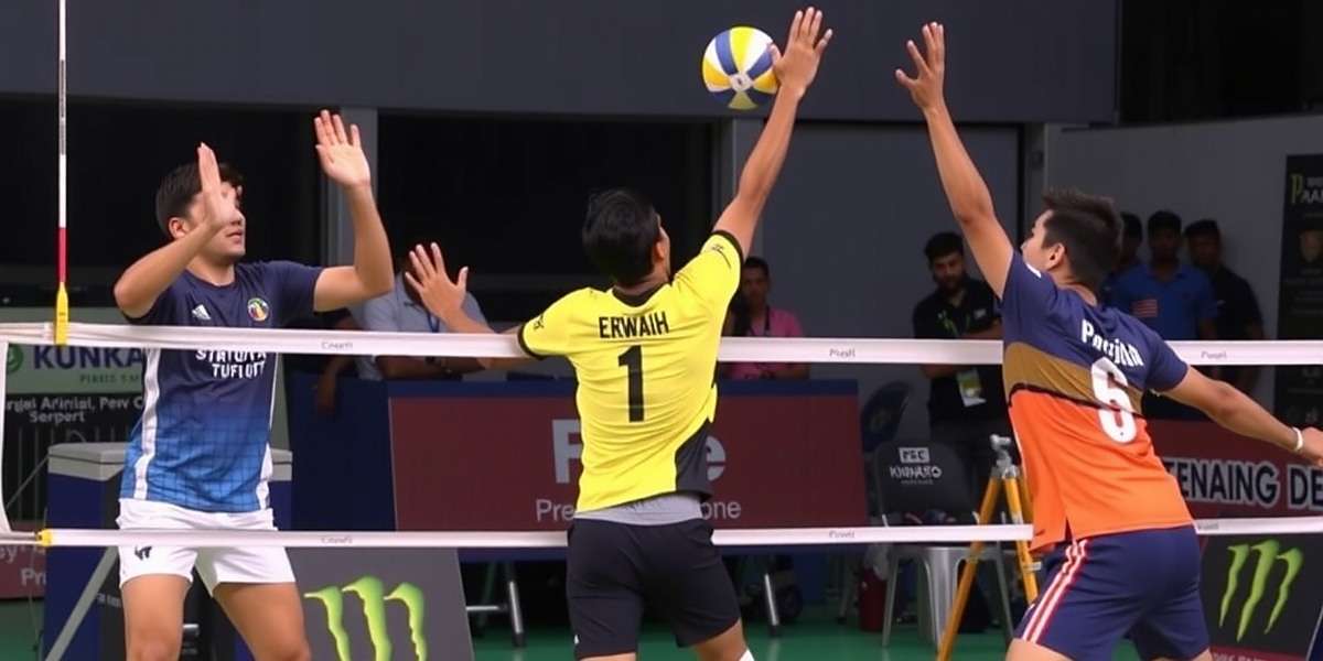 Punjabi Power Volley - Advanced Defense Technique Punjabi Power Volley defensive play showing successful block against a powerful spike