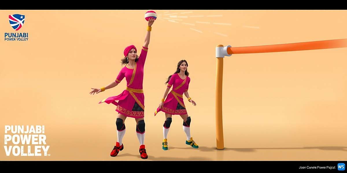 Punjabi Power Volley - Upcoming Women's League Concept art for upcoming Punjabi Power Volley Women's League mode showing female players in traditional Punjabi attire